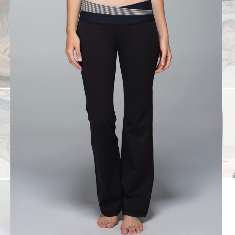 BLACK LULULEMON FLARE YOGA PANTS CROSSOVER WAISTBAND